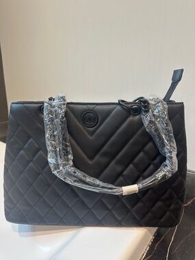 Quilted Black Shoulder Tote Bag